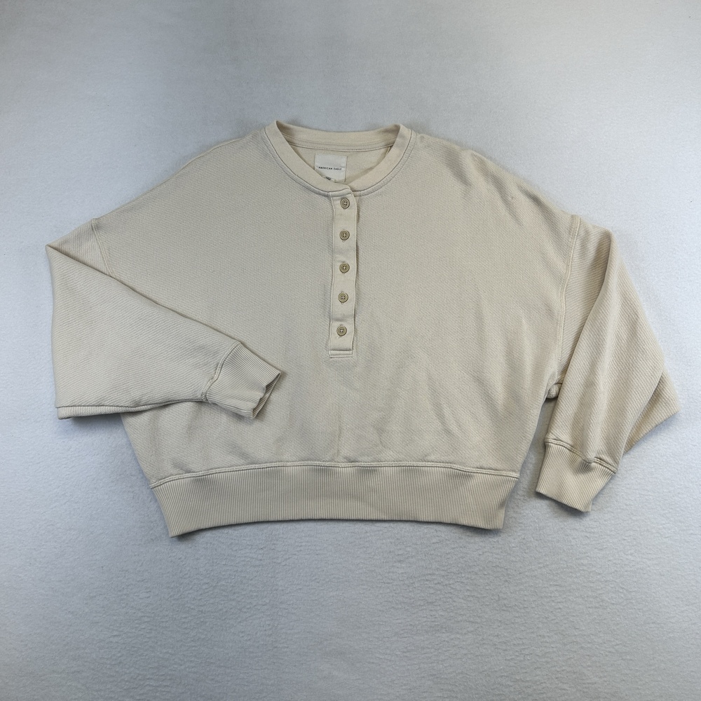 American Eagle Outfitters Henley Sweatshirt Womens S Beige Thermal Oversized